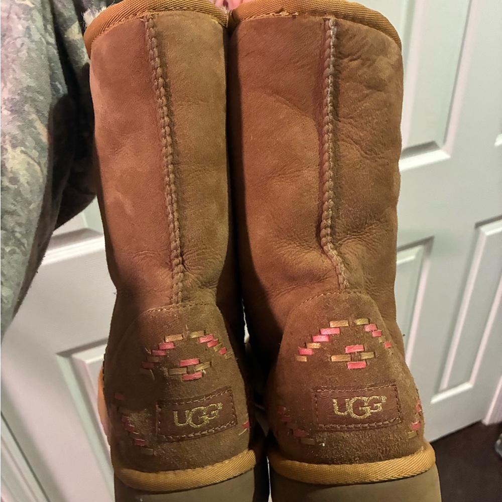 UGG Tan Boots with Pink Details